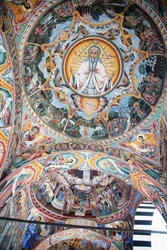 Dipinti di Zahari Zograf sulle pareti esterne del Monastero di Rila, Blagoevgrad, Bulgaria